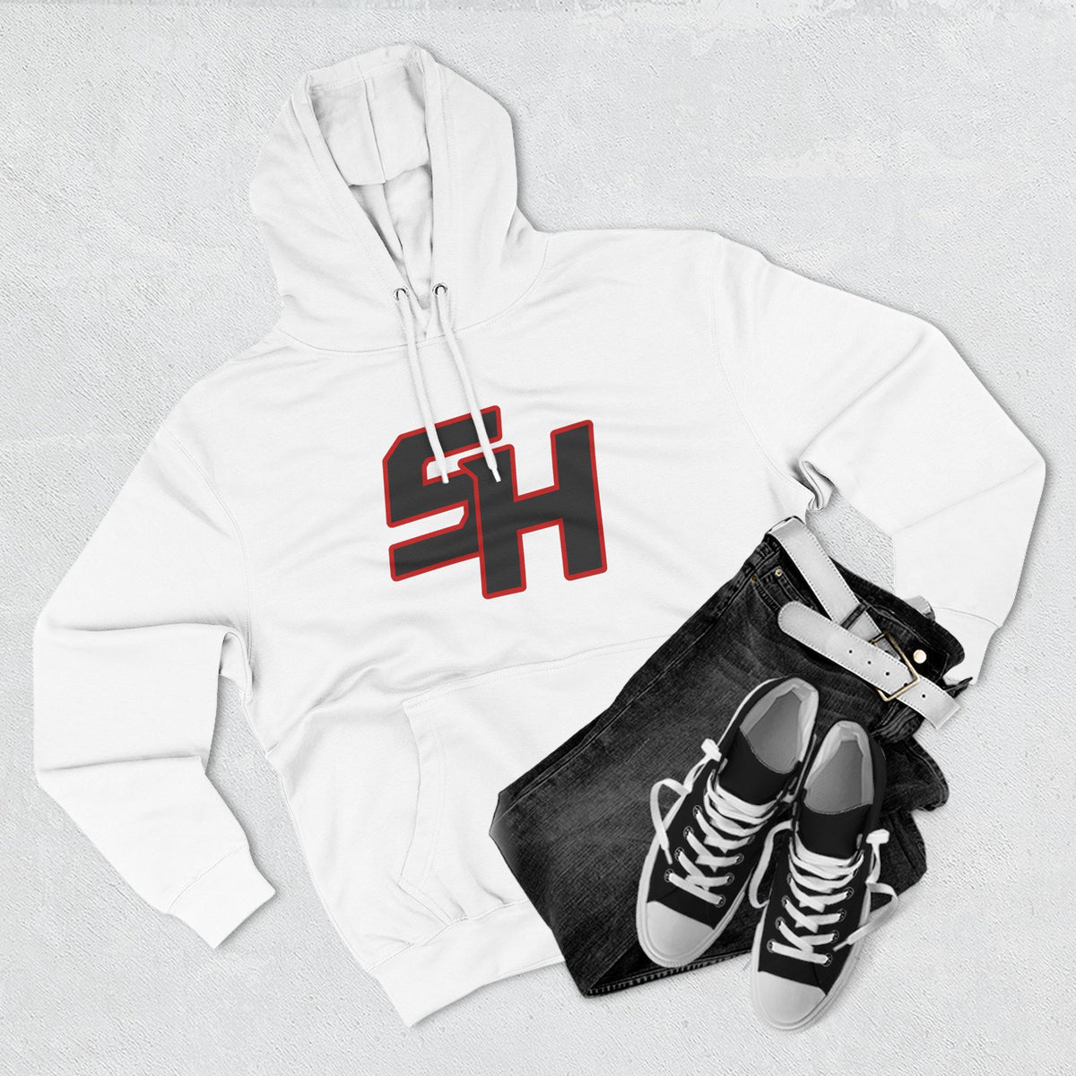 Stugis "SH" Monogram Logo Fleece Pullover Hoodie
